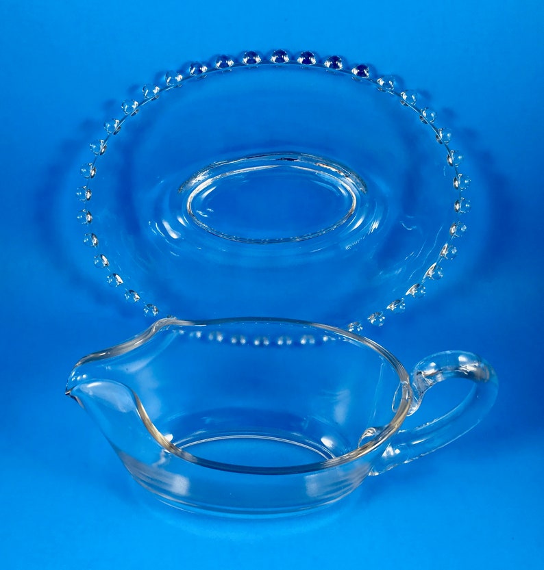 Candlewick Crystal Depression Glass Gravy or Sauce Boat with Liner Tray by Imperial Glass Company