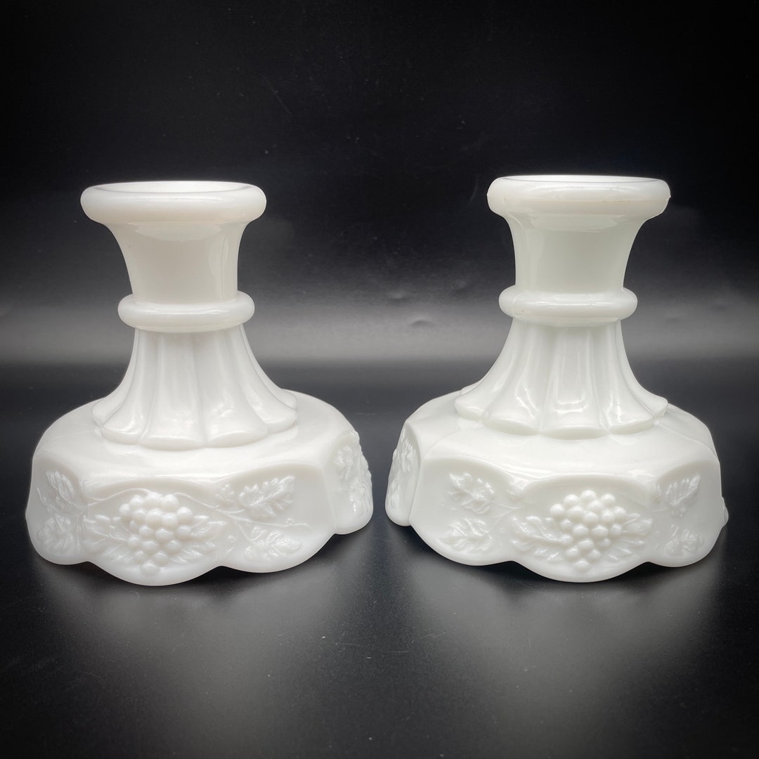Westmoreland Glass Company, Paneled Grape, Milk Glass, Taper Candle