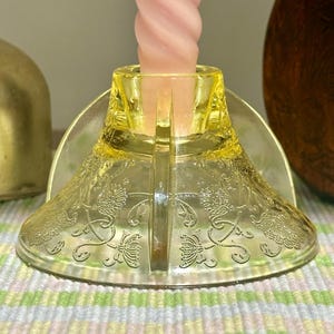 Hazel Atlas Florentine No 2 Poppy Yellow Depression Glass Taper Candleholder Art Deco Style Pastel Yellow Glass Candlestick Home Decor Gift
