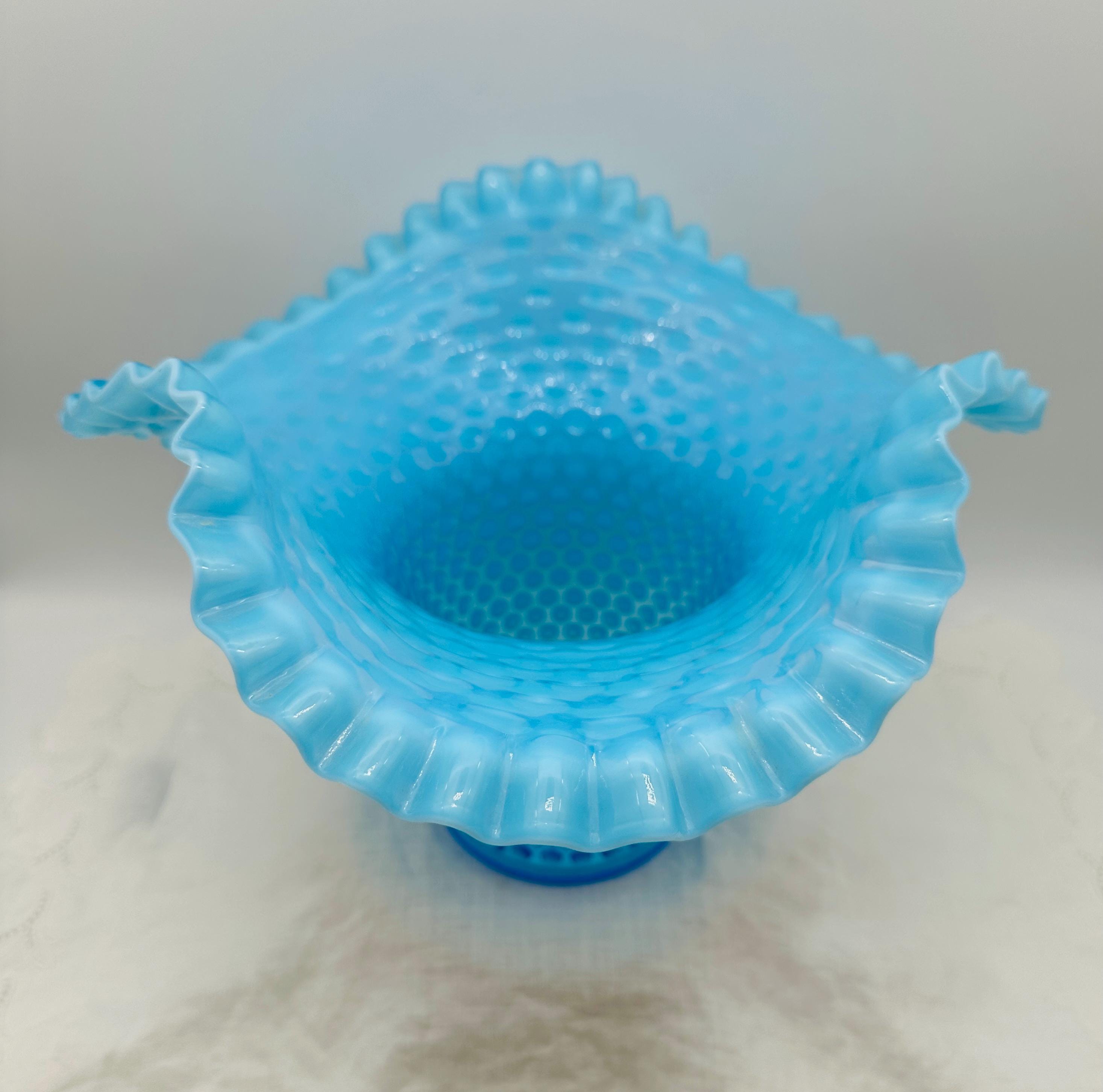 ヴィンテージ フェントン ブルー オパールセント ホブネイル花瓶