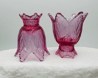 Pair of Fenton Pink Tulip Two Way Candleholders, Pink Glass Votive Candleholders, Pink Taper Candlesticks, Pink Home Decor, Spring Decor