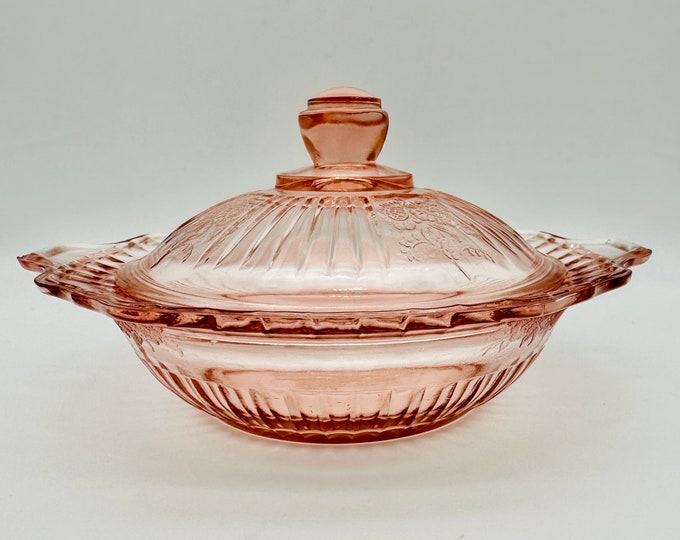 Mayfair Pink Depression Glass, Round Butter Dish With Lid, Hocking
