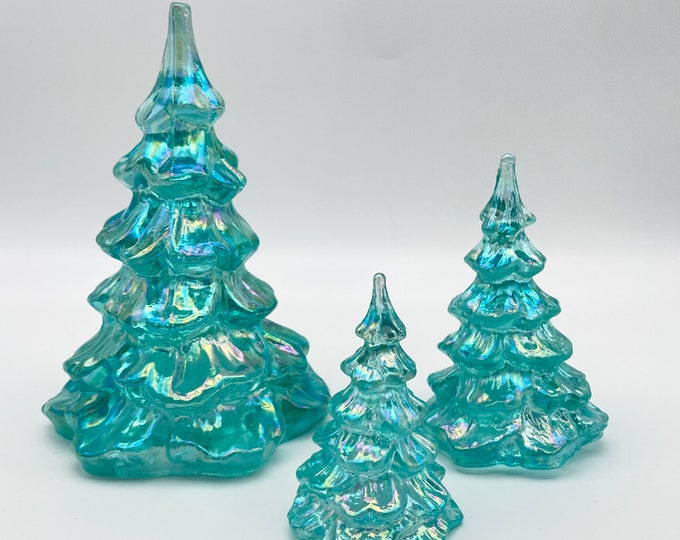 Fenton Art Glass Set of Three Aqua Blue Iridescent Carnival Etsy