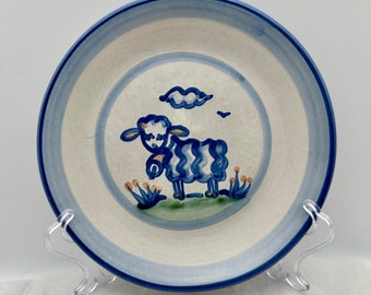 M A Hadley Lamb Salad Plate Stoneware Pottery Sheep Luncheon Plate Hadley Country Collection Kitchen Wall Decor Blue and Gray Sheep Plate