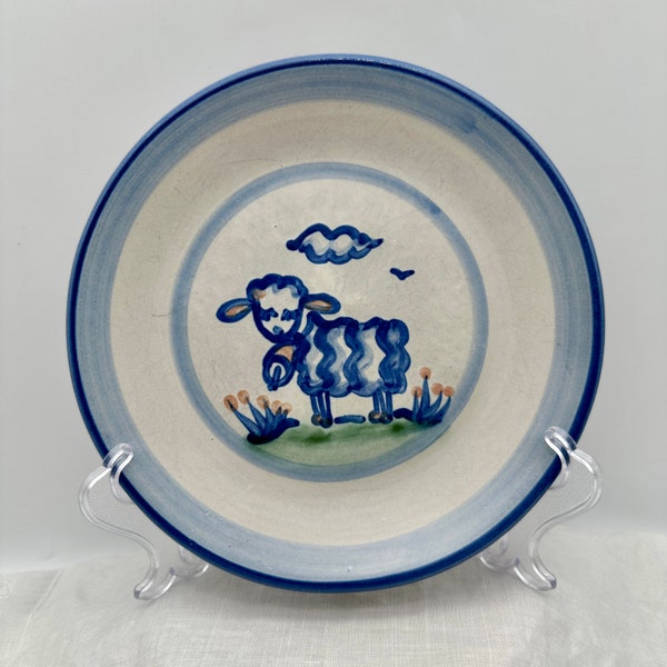 M A Hadley Lamb Salad Plate Stoneware Pottery Sheep Luncheon Plate Hadley Country Collection Kitchen Wall Decor Blue and Gray Sheep Plate