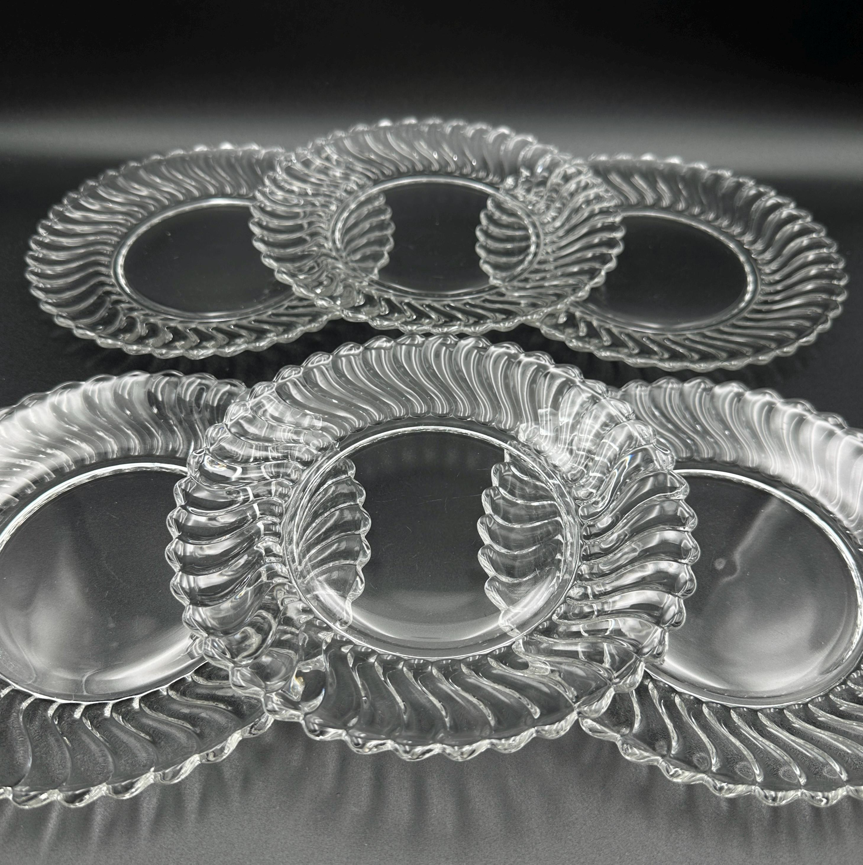 Fostoria Colony Clear Glass Plates Set: Heavy Swirl Dessert Plates