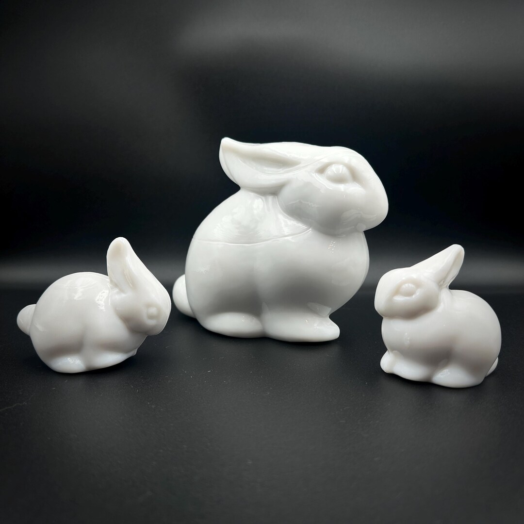 Vintage Heisey Imperial Milk Glass Bunny Figurines: Mother and Babies ...