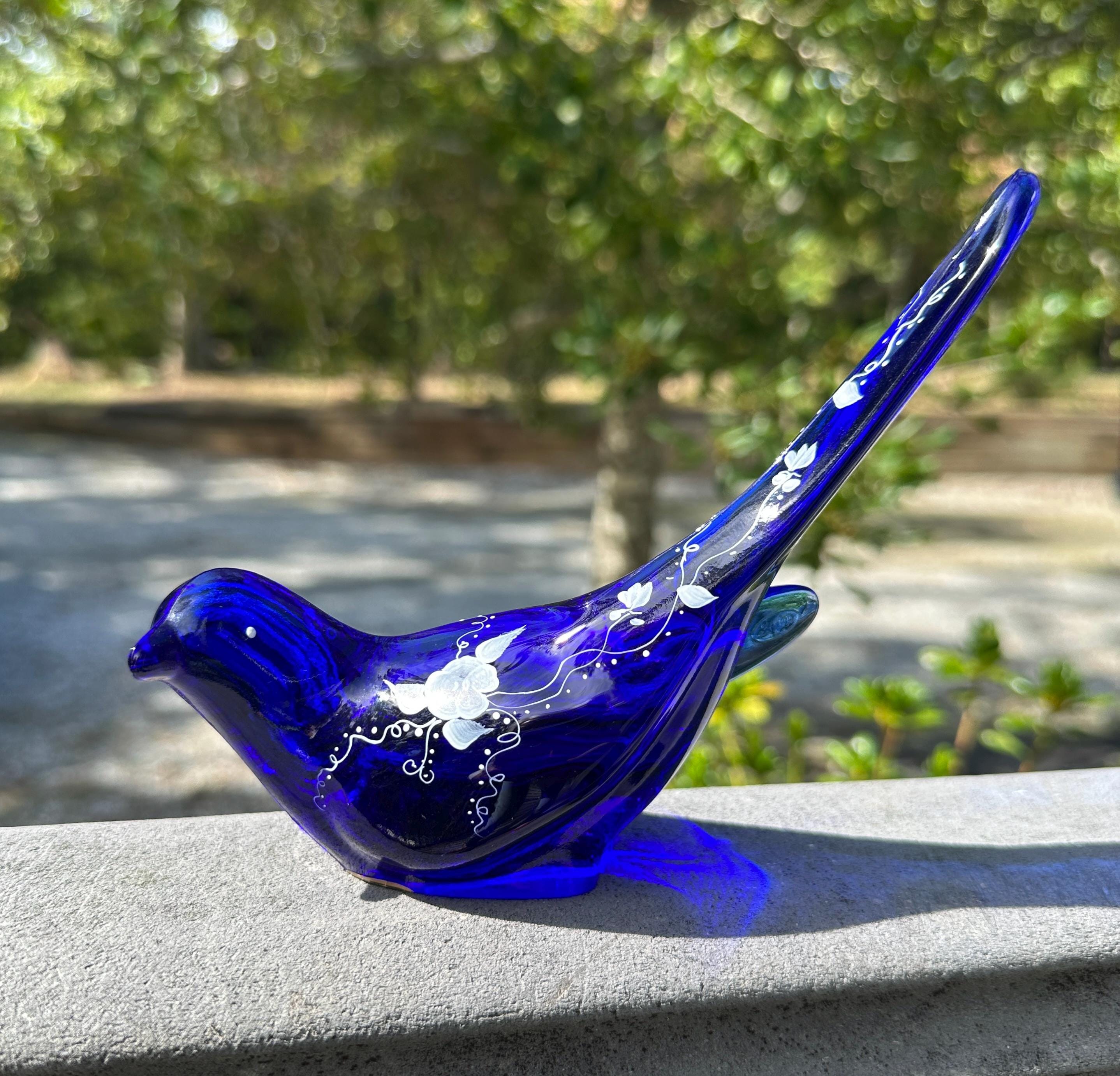 【美品】フェントンアートグラス　幸福の鳥　すりガラス　置物　アンティーク Vintage Fenton Blue Satin Slag Art Glass Bird of Happiness Dove