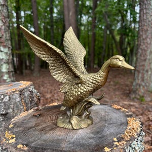 Vintage Brass Duck Taking Flight Figurine Wings Spread Brass Mallard Statuette Outdoorsman Gift Log Home Lake Home Decor Duck Hunter Gift