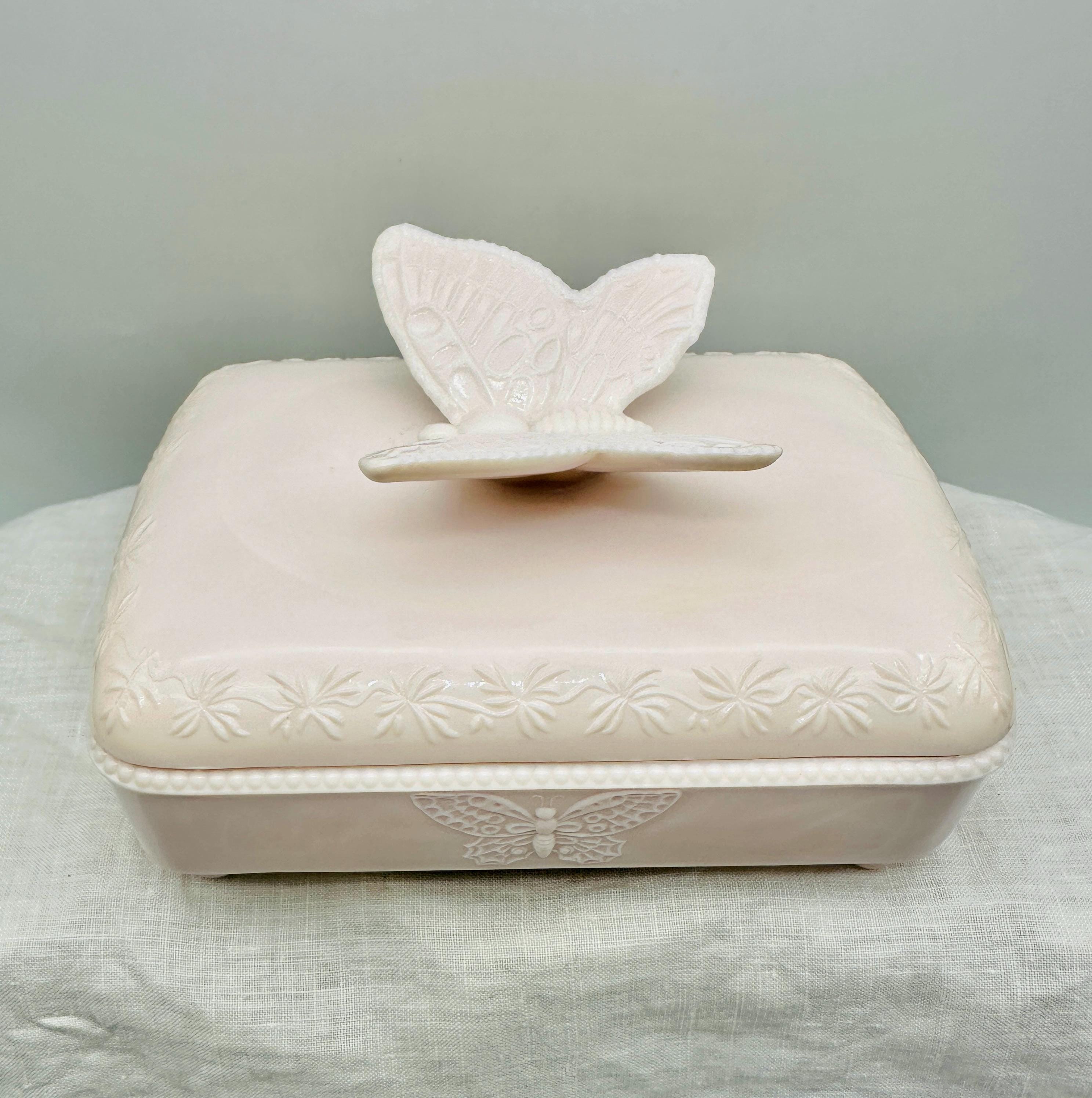 milk glass cigarette box Jeannette Shell Pink Milk Glass Butterfly Trinket Dish: Vintage Cigarette  Box