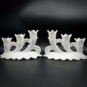 Vintage Westmoreland Lotus Milk Glass Candelabras: Dining Table Decor