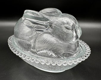 Vintage Indiana Glass Bunny Candy Dish: Clear Rabbit Trinket Box