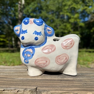 M A Hadley Country Scene Cow Flower Frog Vase: Stoneware Pottery