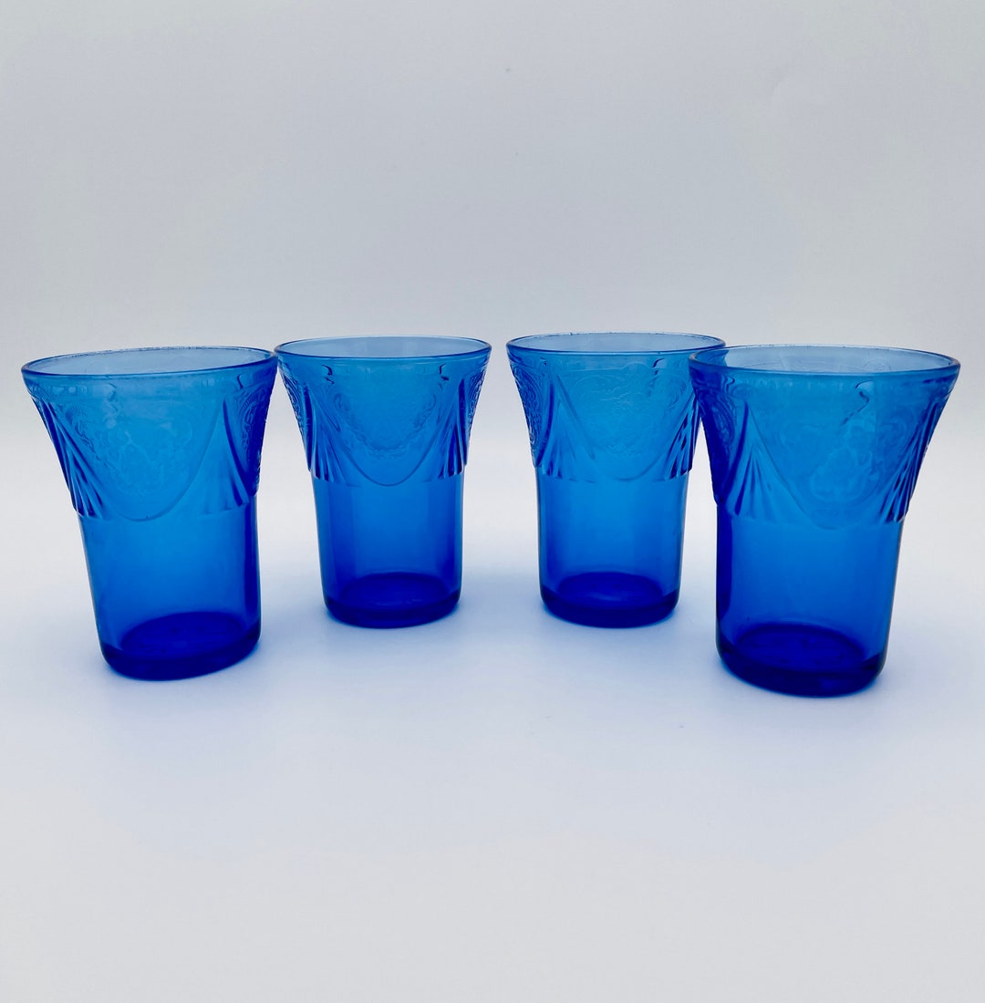 Royal Lace, Cobalt Blue, Depression Glass, Juice Glasses, Set of Four, by Hazel Atlas Etsy