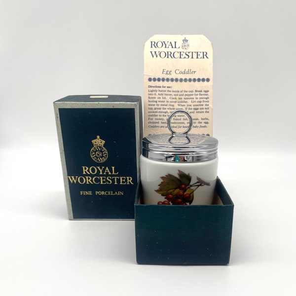Royal Worcester, King Size, Porcelain Egg Coddler and Lid, Evesham Gold Pattern, Made in England