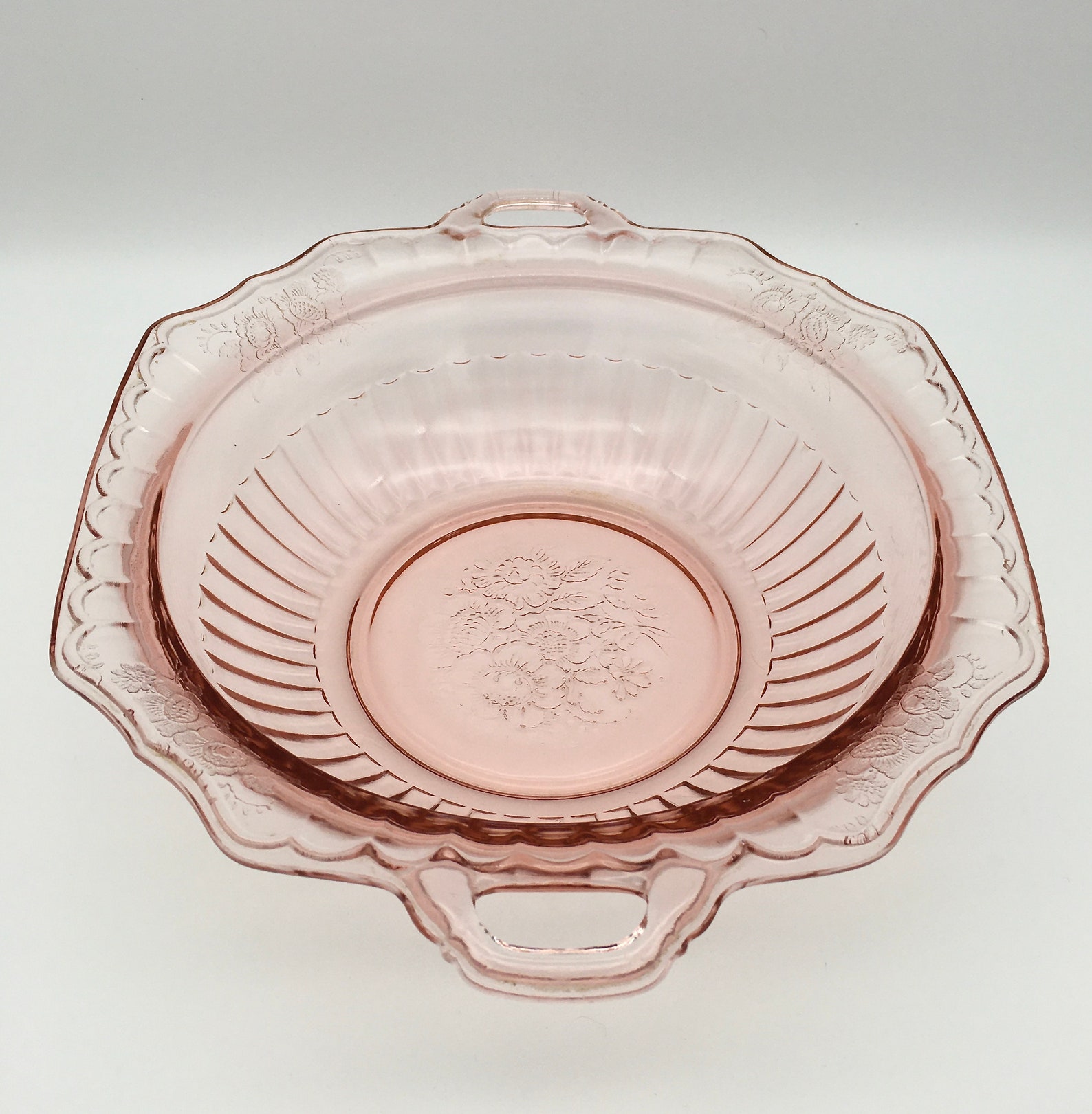 Mayfair Open Rose Pink Depression Glass Open Handled Large Etsy
