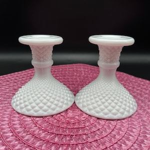 Westmoreland Milk Glass Candleholders: English Hobnail Taper Candlesticks