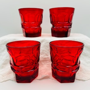 Set of Four Fostoria Argus Ruby Red Old Fashioned Tumblers