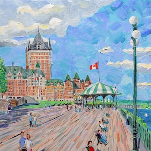 Quebec City and Chateau Frontenac, a print of a Bix DeBaise original acrylic painting