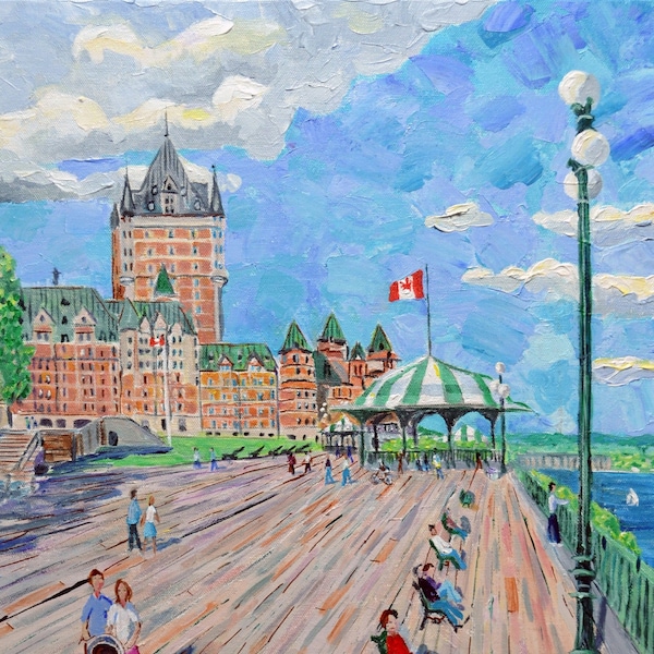 Quebec City and Chateau Frontenac, a print of a Bix DeBaise original acrylic painting