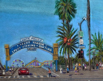 Santa Monica Pier Entrance a Print of an Original Pastel - Etsy Santa Monica Pier Entrance a Print of an Original Pastel - Etsy
