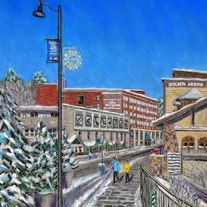 Lake Placid in Winter - a print of an original Bix DeBaise Pastel Drawing
