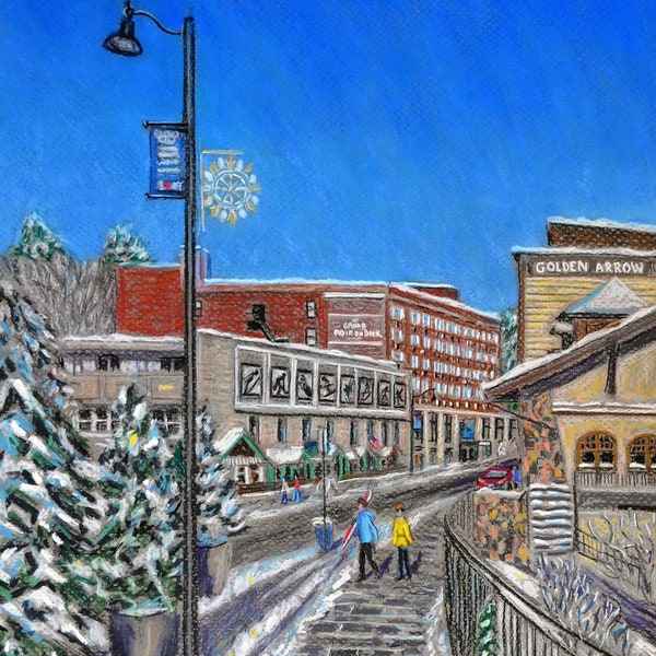 Lake Placid in Winter - a print of an original Bix DeBaise Pastel Drawing