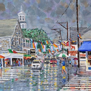 Provincetown bajo la lluvia - Impresión de una pintura acrílica original de Bix DeBaise