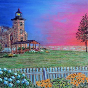 Sodus Point Light - an Art Print of an Original Pastel Drawing by Bix DeBaise
