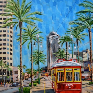 Bonde de Nova Orleans na Canal Street - uma pintura acrílica ORIGINAL de Bix DeBaise