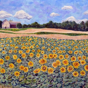 Sunflower Field USA, an Art Print Based on an Original Oil Painting by Bix DeBaise