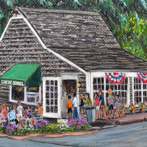 Sundae School Ice Cream, Cape Cod - an art print of a Bix DeBaise original pastel drawing