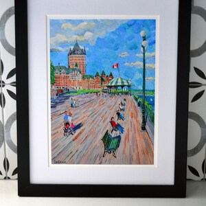 May include: A framed painting of a waterfront scene with a large building in the background. The painting is done in a colorful, impressionistic style. The building is a light brown color with white trim and a green roof. There are people walking on the boardwalk in front of the building. The sky is blue with white clouds. The painting is signed "DeBaets" in the lower left corner.