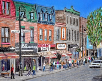 Schwartz's Deli, Montreal - a Print of an Original Bix DeBaise Pastel Drawing