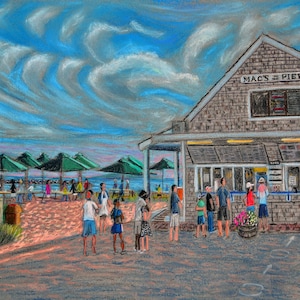 Mac&#39;s on the Pier, Wellfleet Cape Cod - an art print of an original Bix DeBaise pastel drawing