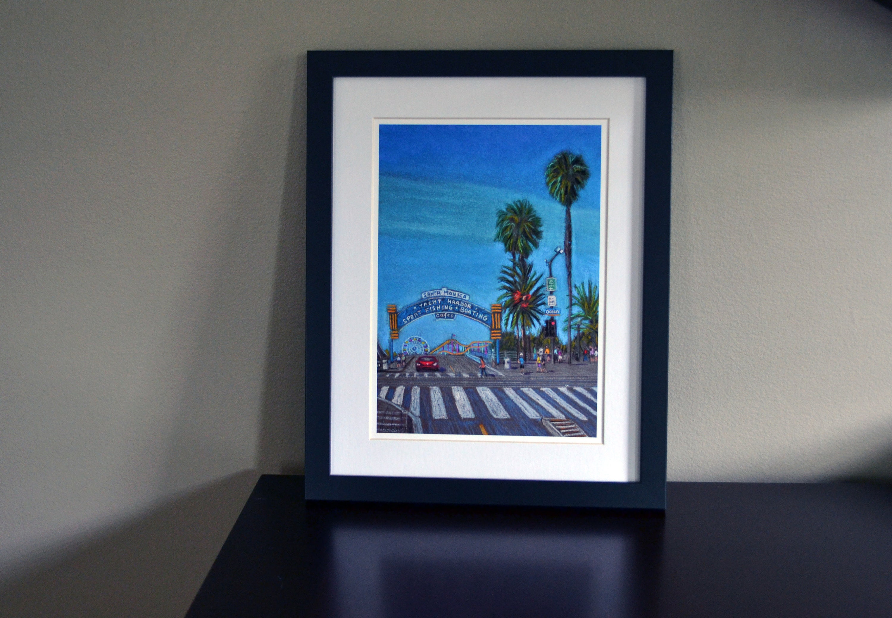 Santa Monica Pier Entrance, a Print of an Original Pastel Drawing