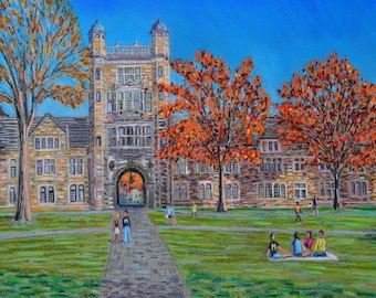 University of Michigan, Ann Arbor - Art Print of a Bix DeBaise Original Pastel Drawing