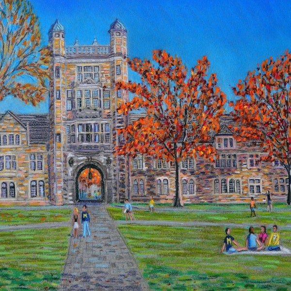 University of Michigan, Ann Arbor - Art Print of a Bix DeBaise Original Pastel Drawing