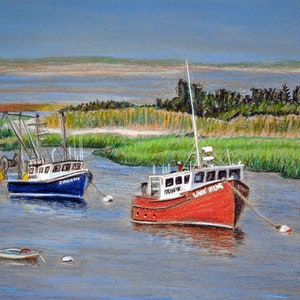 Chatham Fishing Boats - Art Print of a Bix DeBaise Original Pastel Drawing