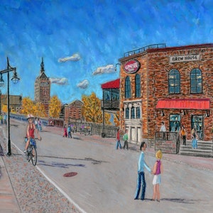 Genesee Brew House, Rochester, NUY: una impresión artística de un dibujo al pastel original de Bix DeBaise