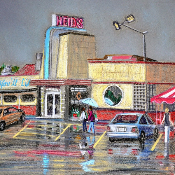 Heid's  Hot Dogs, Syracuse, NY - an art print of a Bix DeBaise original pastel