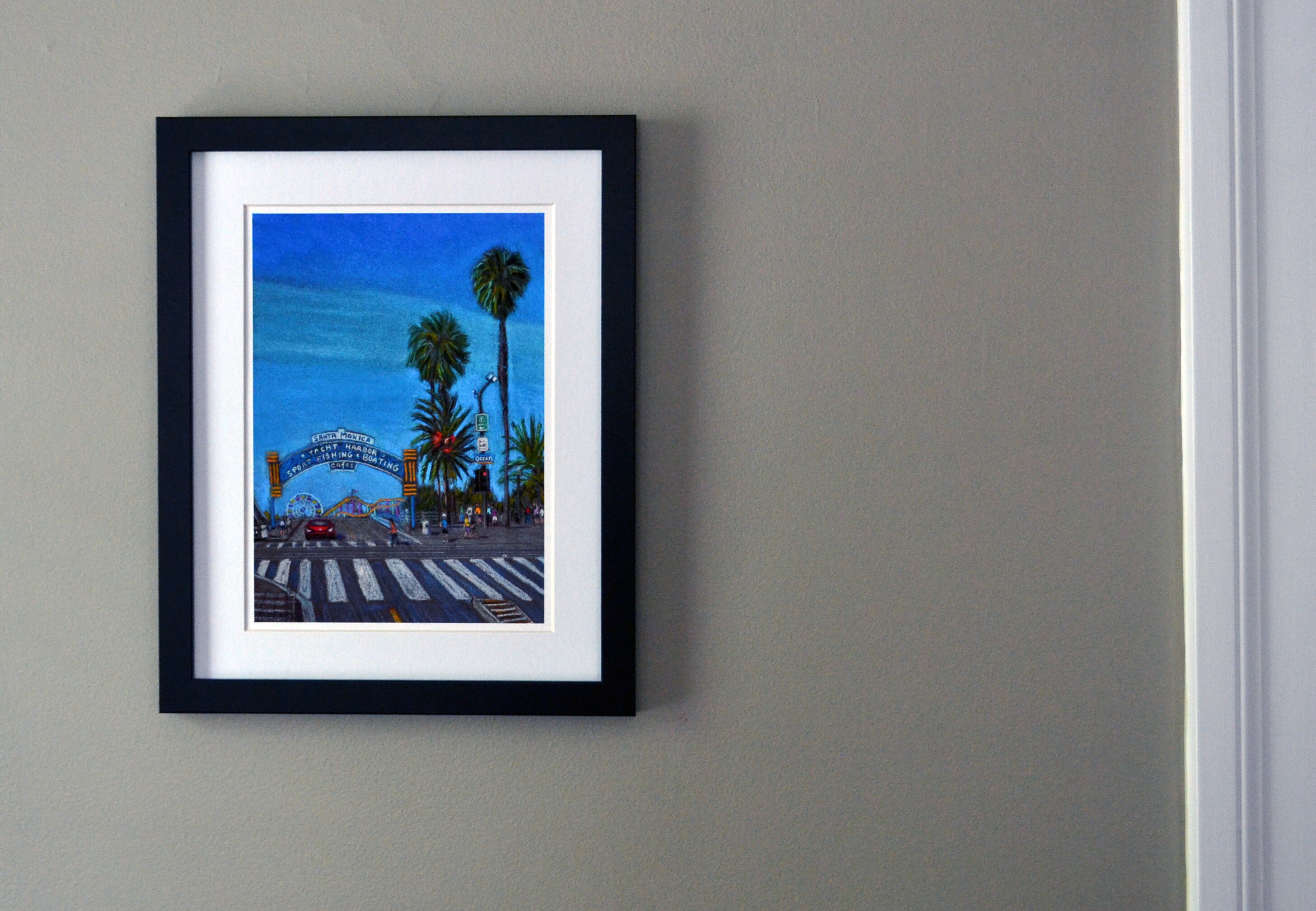 Santa Monica Pier Entrance, a Print of an Original Pastel Drawing
