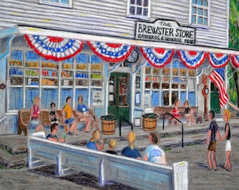 Brewster General Store, Cape Cod, Art Print, Pastel by Bix DeBaise