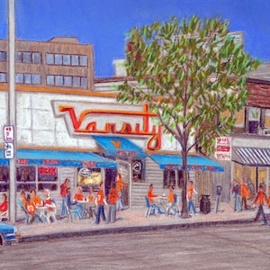 Varsity Pizza, Syracuse, NY - an art print of a Bix DeBaise original pastel drawing