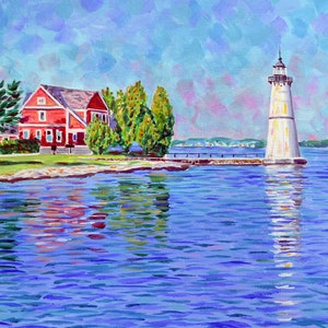 Rock Island Light, 1000 Islands, Fisher&#39;s Landing art print of a Bix Debaise original acrylic painting
