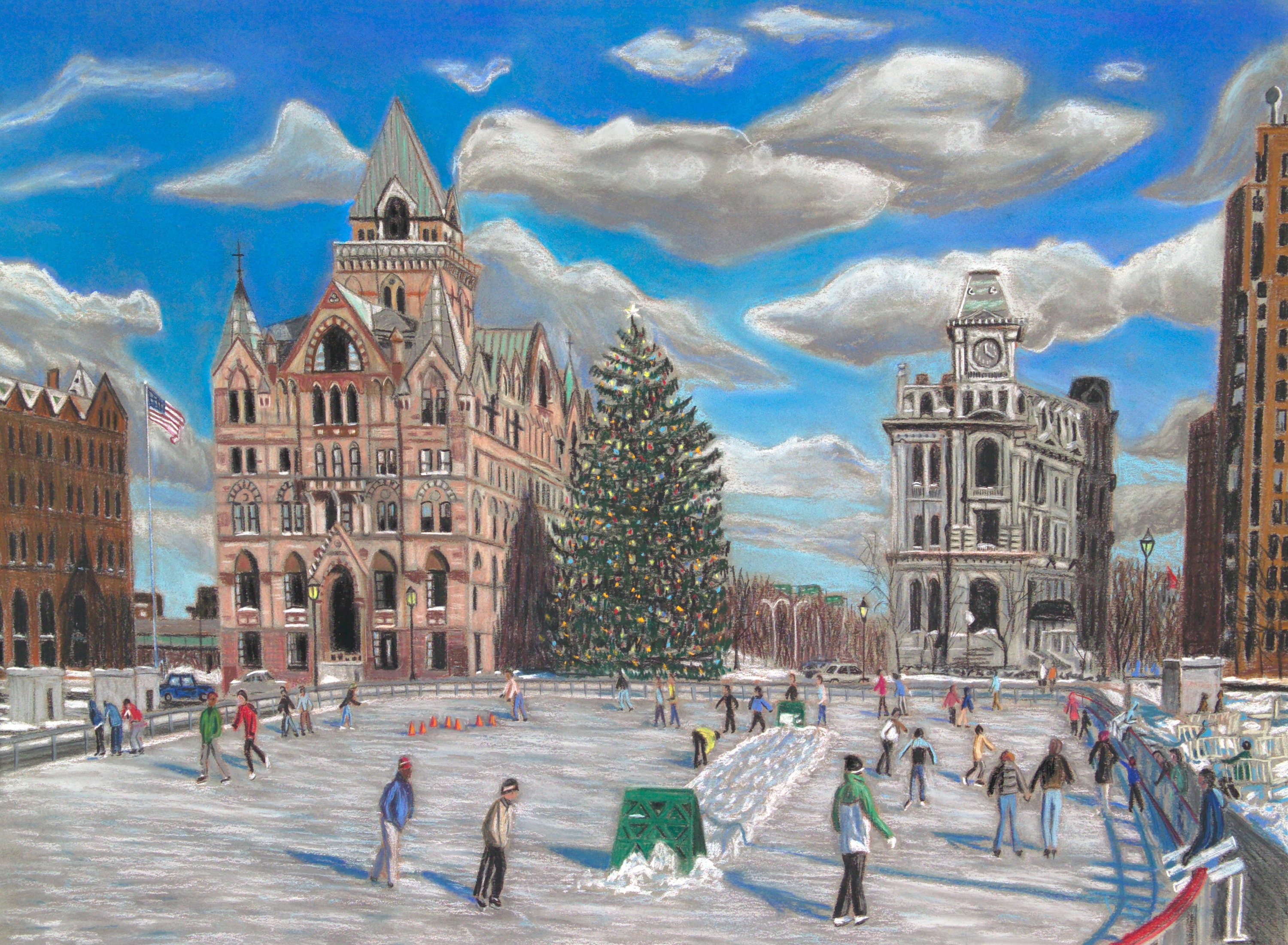 Clinton Square Ice Skating, Syracuse, NY - an Art Print of a Bix