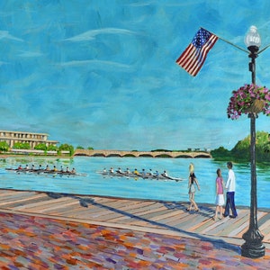 Kennedy Center (Washington DC) from Georgetown Pier - an art print of an original Bix DeBaise Acrylic Painting
