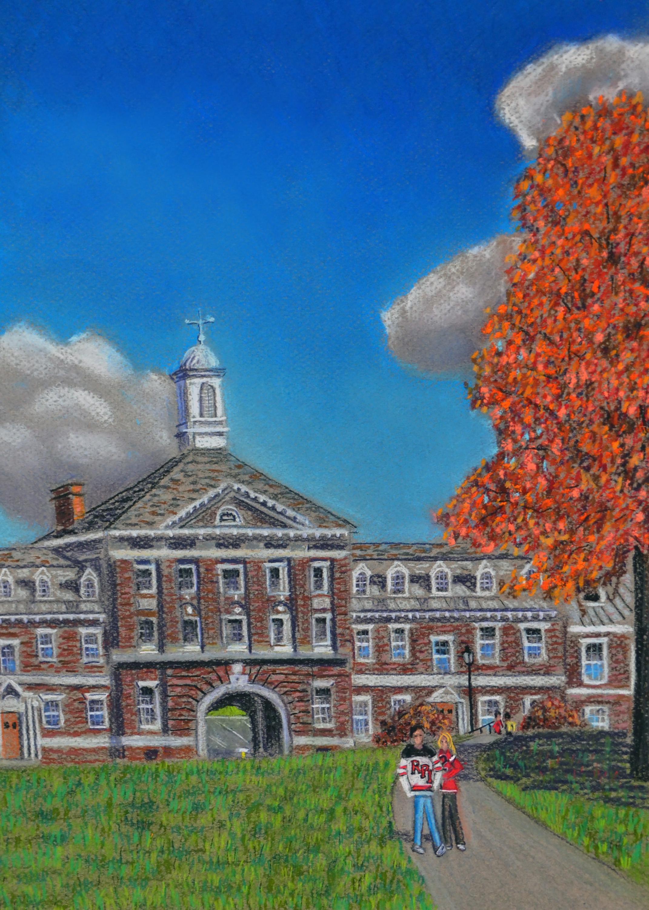Rensselaer Polytechnic Institute (RPI) Gelände - ein Kunstdruck einer original Bix DeBaise Pastell Zeichnung