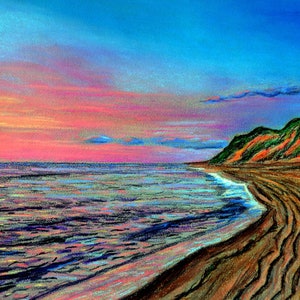 Head of the Meadow Beach, Truro, Cape Cod at Dawn - Art Print of a Bix DeBaise Original Pastel Drawing