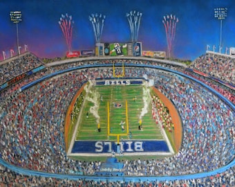 Old Buffalo, NY Stadium - ein Print einer Original Bix DeBaise Pastell-Zeichnung
